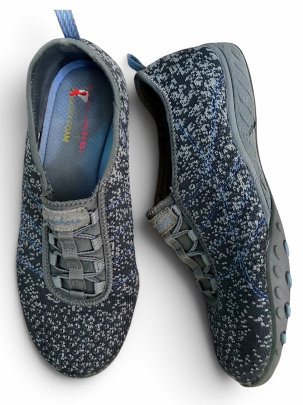 Skechers Women's Slip-On Knit Sneakers in Gray and Blue